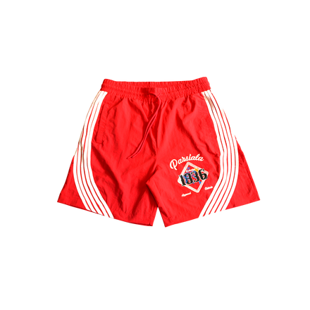 RED “GEM OASIS” SHORTS