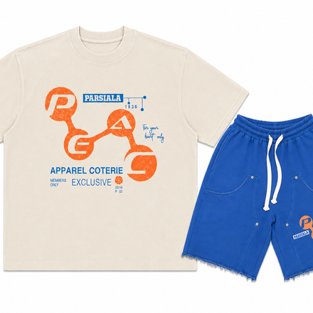 "VINTAGE CIRCUIT" SHORT SET - Bone/Blue