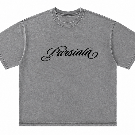 "SIGNATURE SCRIPT" OVERSIZED GARMENT DYED T-SHIRT - Grey